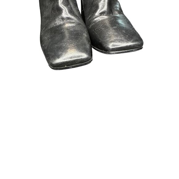 Napoleoni Black Side Zip Square Toe Block Heel‎ Leather Ankle Boots Size 8 - Picture 4 of 8